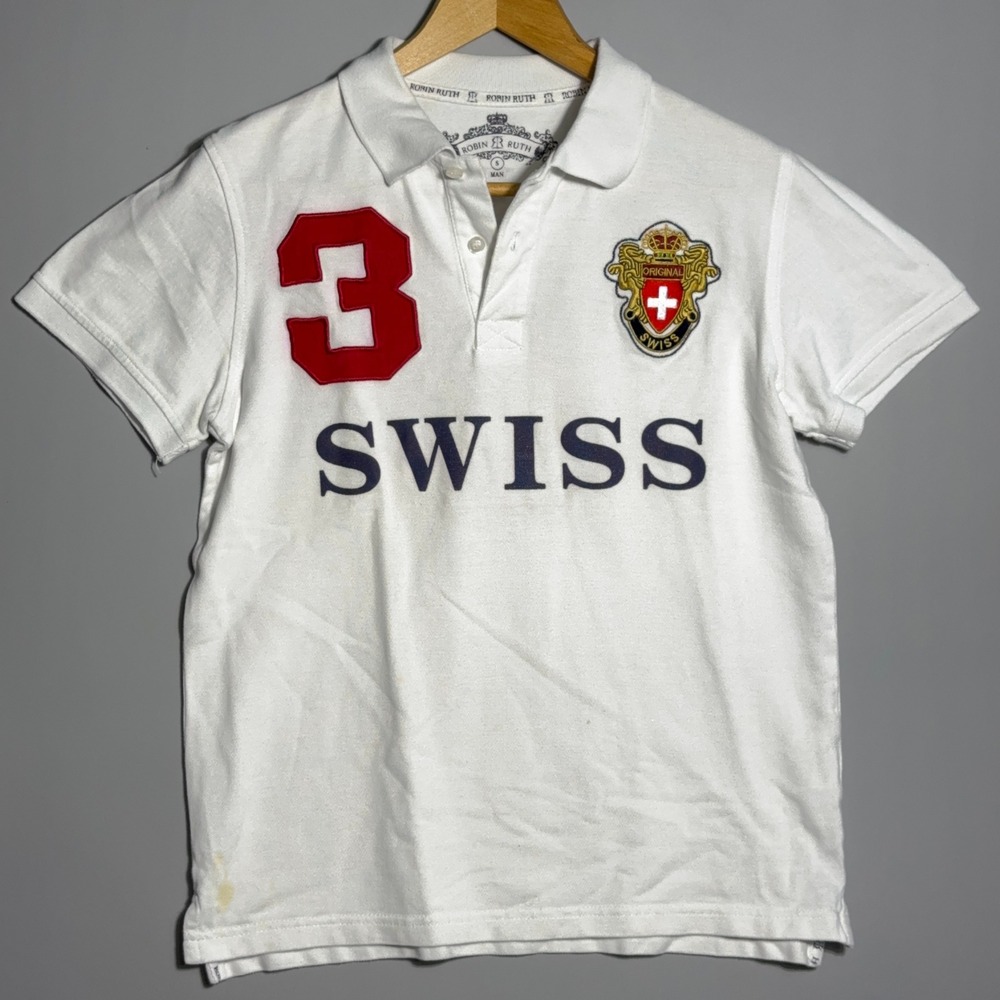 Robin Ruth Polo Shirt Mens Size Small Swiss Embroidery White Preppy
